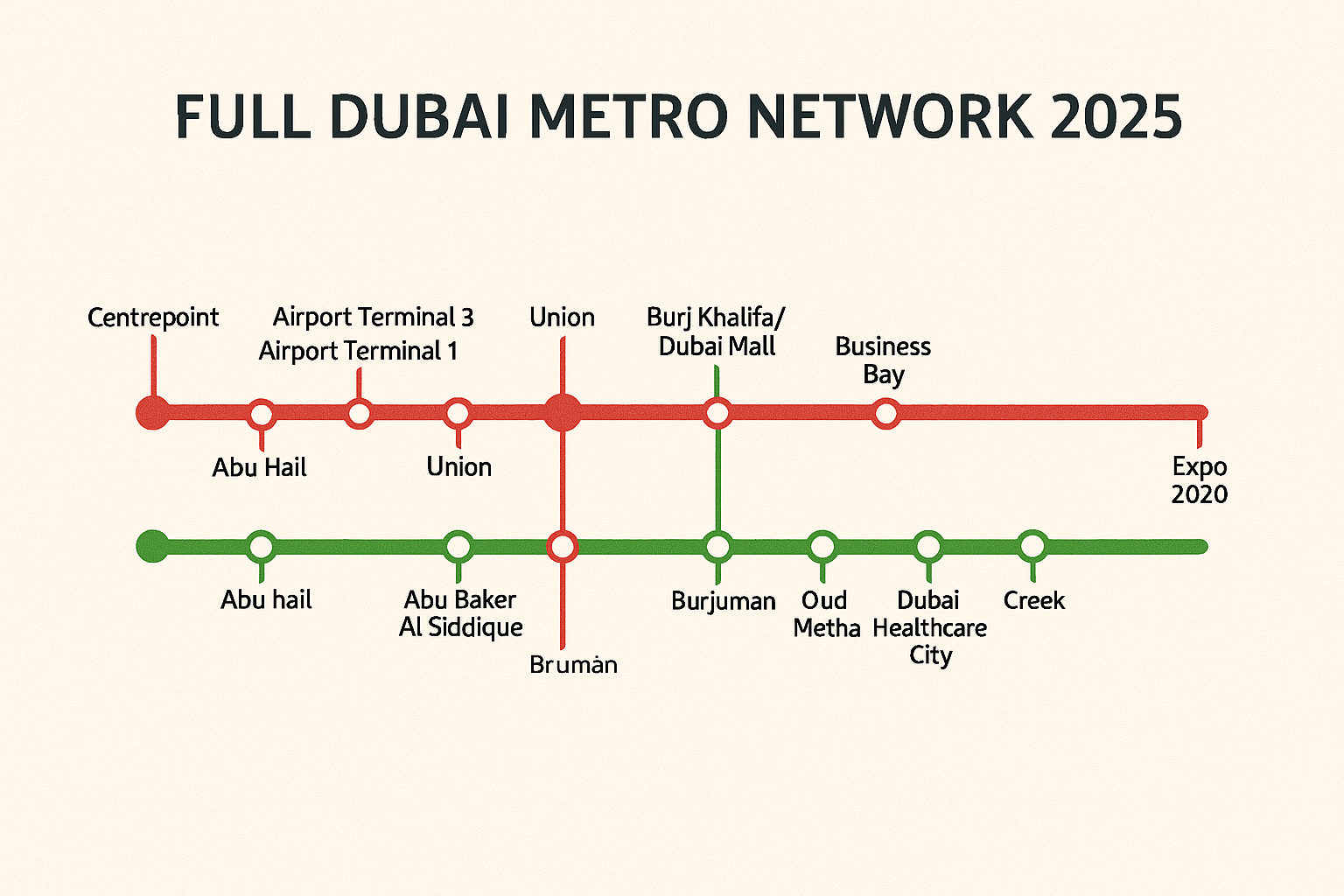 Full Dubai Metro network map 2025