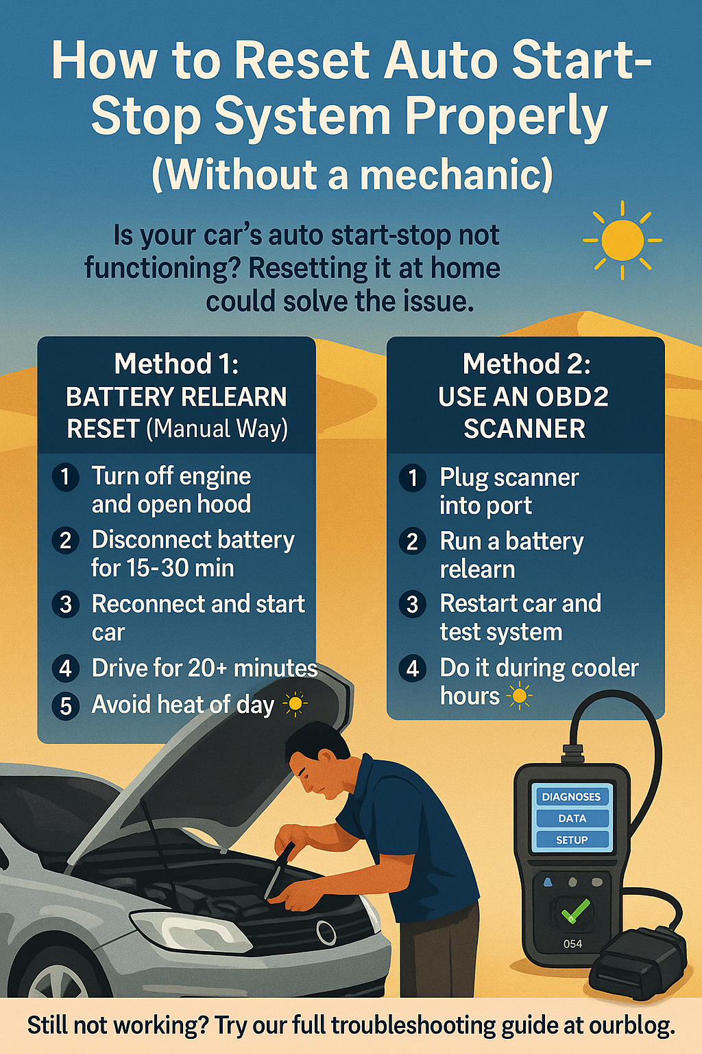 Step-by-step infographic on how to reset auto start-stop system without a mechanic in the UAE