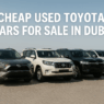 A variety of cheap used Toyota cars parked in Dubai, showcasing affordable and reliable Toyota models for sale in UAE