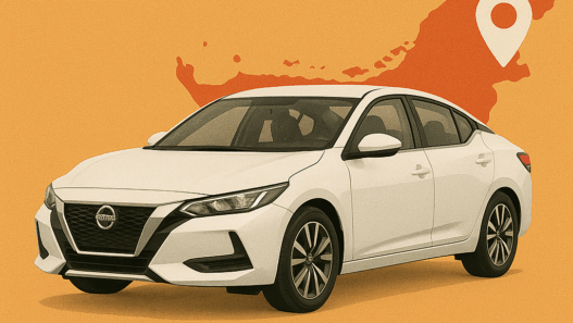 Nissan sedan car UAE with UAE map illustration